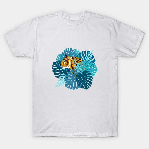 Jungle Tigers - Blue T-Shirt by latheandquill